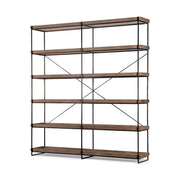 Trey IV 80L x 16W x 87.5H  Medium Brown Wood and Iron Five Tray Shelf Shelving Unit