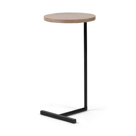 Ballatine Brown Wood Round Top w/ Black Metal Base Accent Table