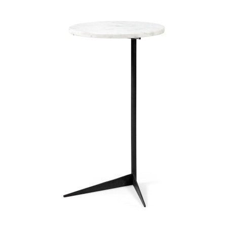Ballatine White Marble Round Top White w/ Black Metal Base Accent Table