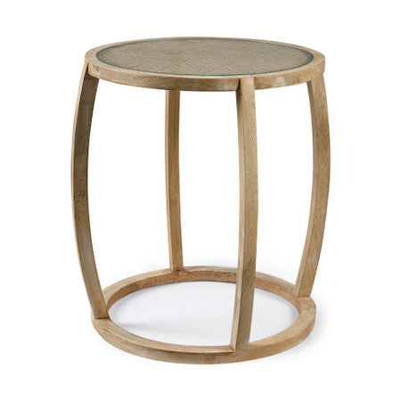 Hubbard I Light Brown Wood Round Top W/Glass Accent Table