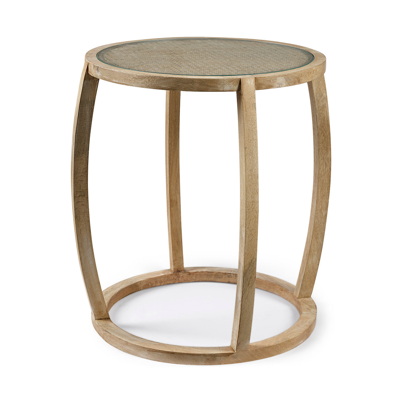 Hubbard I 22L x 22W Light Brown Wood Round Top W/Glass Accent Table