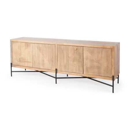 Cairo Brown Solid Wood Black Metal Base Door Cabinet Sideboard