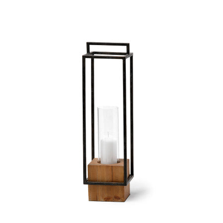 Orionis Large Wood w/ Brown Metal Lantern Candle Holder