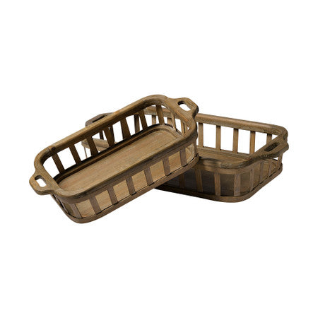 Louis Set of 2 Natural Wood Slated Nesting Trays