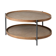 Kade 33" Round Brown Table Gray Metal Frame Two-Tier Coffee Table