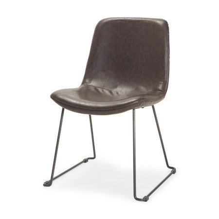 Sawyer Dark Brown Faux-Leather Seat Black Iron Frame Dining Chair