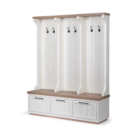 Fairview White And Brown Wood With Storage Hall Tree