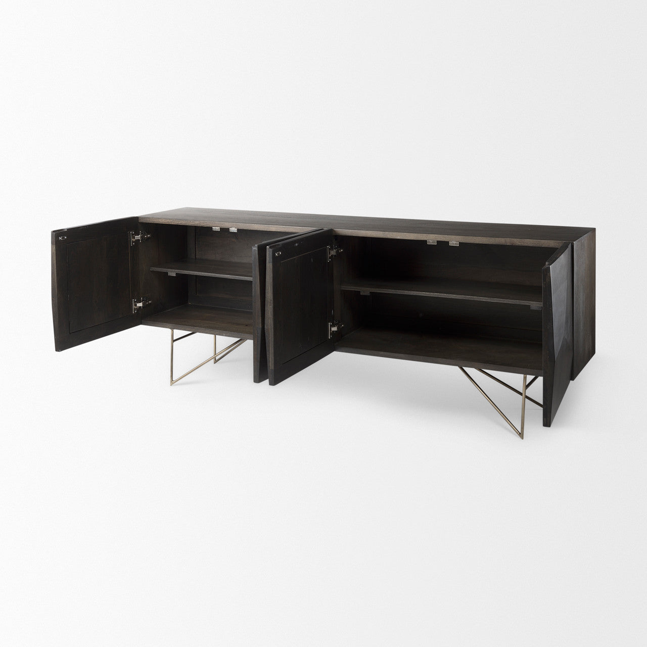 Darwin 80x17.5 Brown Solid Wood Gold Metal Base 4 Cabinet Door Sideboard