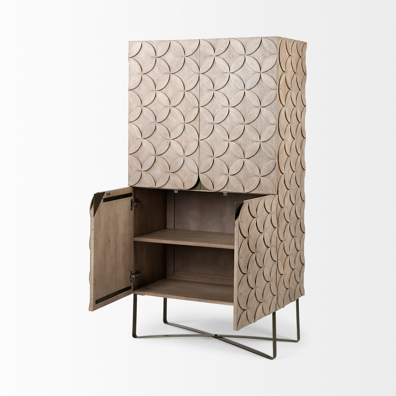 Excelsior II 68.1" H Light Brown Wood Gold Iron Base Storage Cabinet