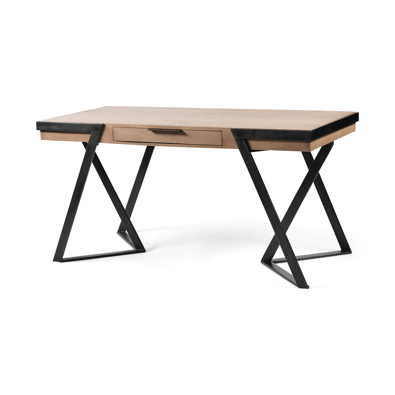 Steinbeck 61L x 28.75W x 30H Light Brown Wooden Iron Frame Office Desk