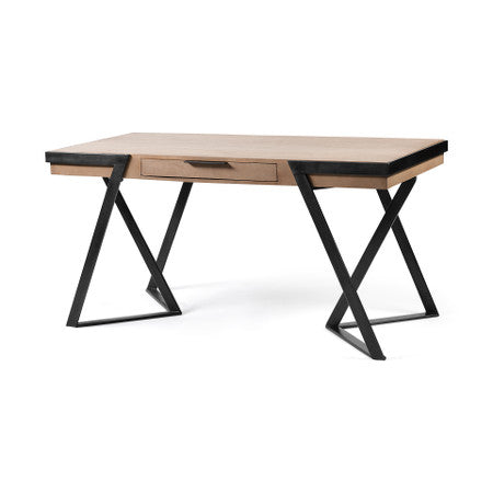 Steinbeck Light Brown Wooden Iron Frame Office Desk
