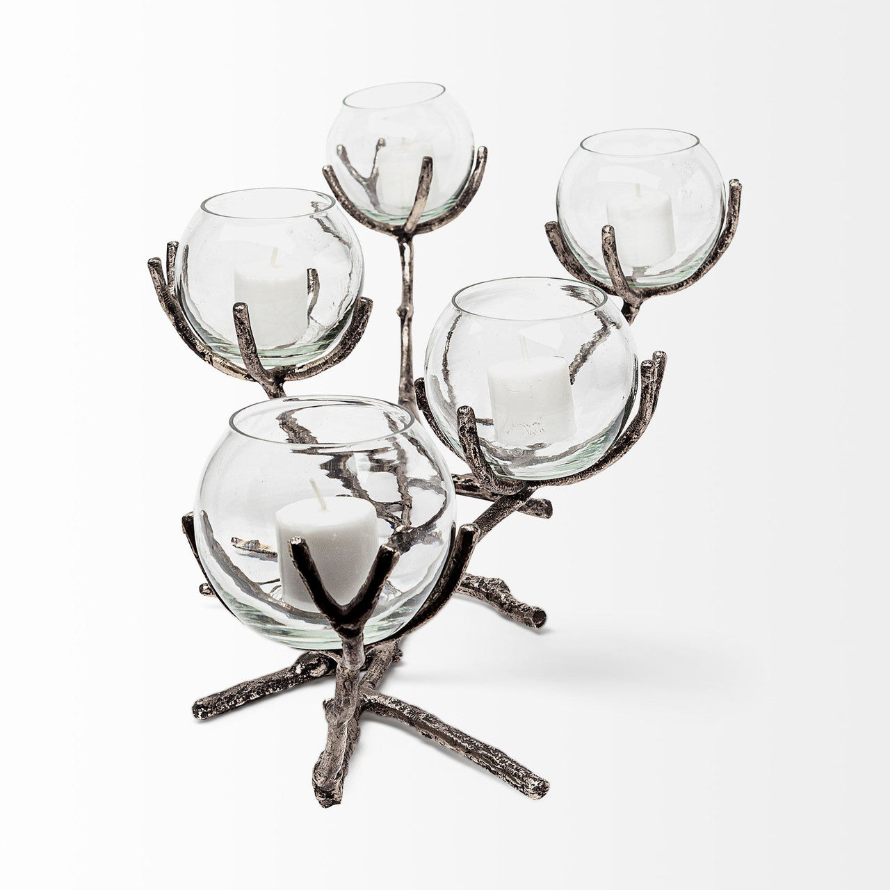 Vine I Distressed Silver Metal Creeper Five Candle Table Candle Holder