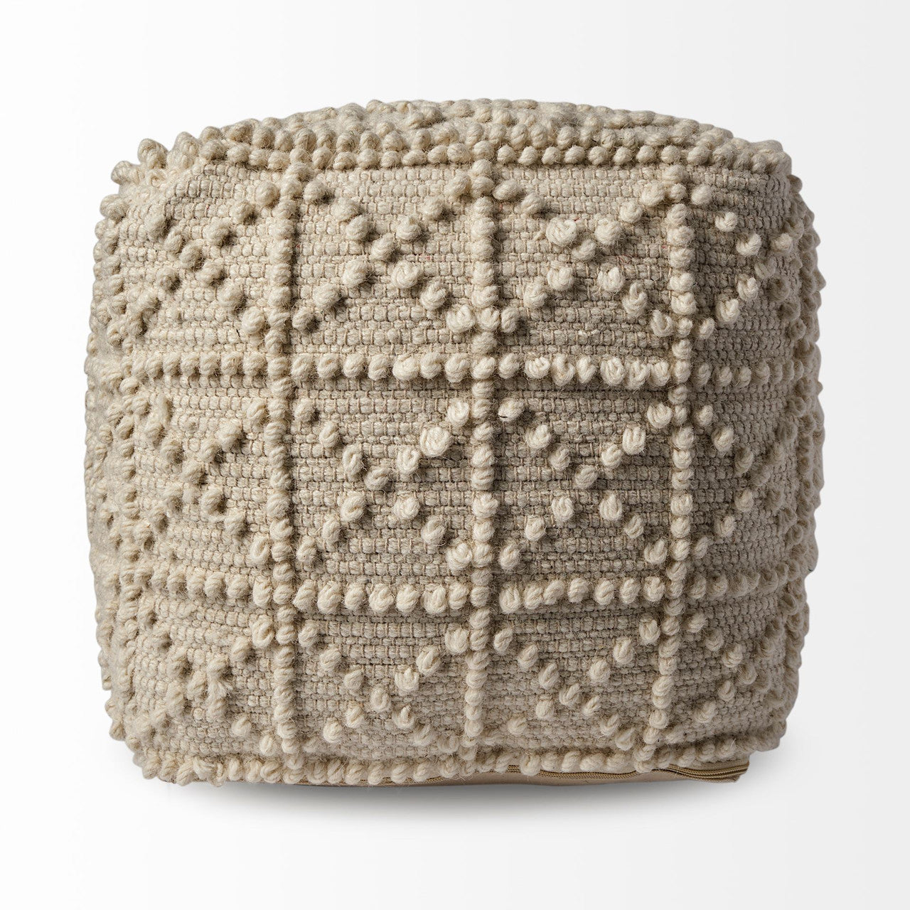 Leroy Square Cream Wool Pouf w/ Popcorn Detail