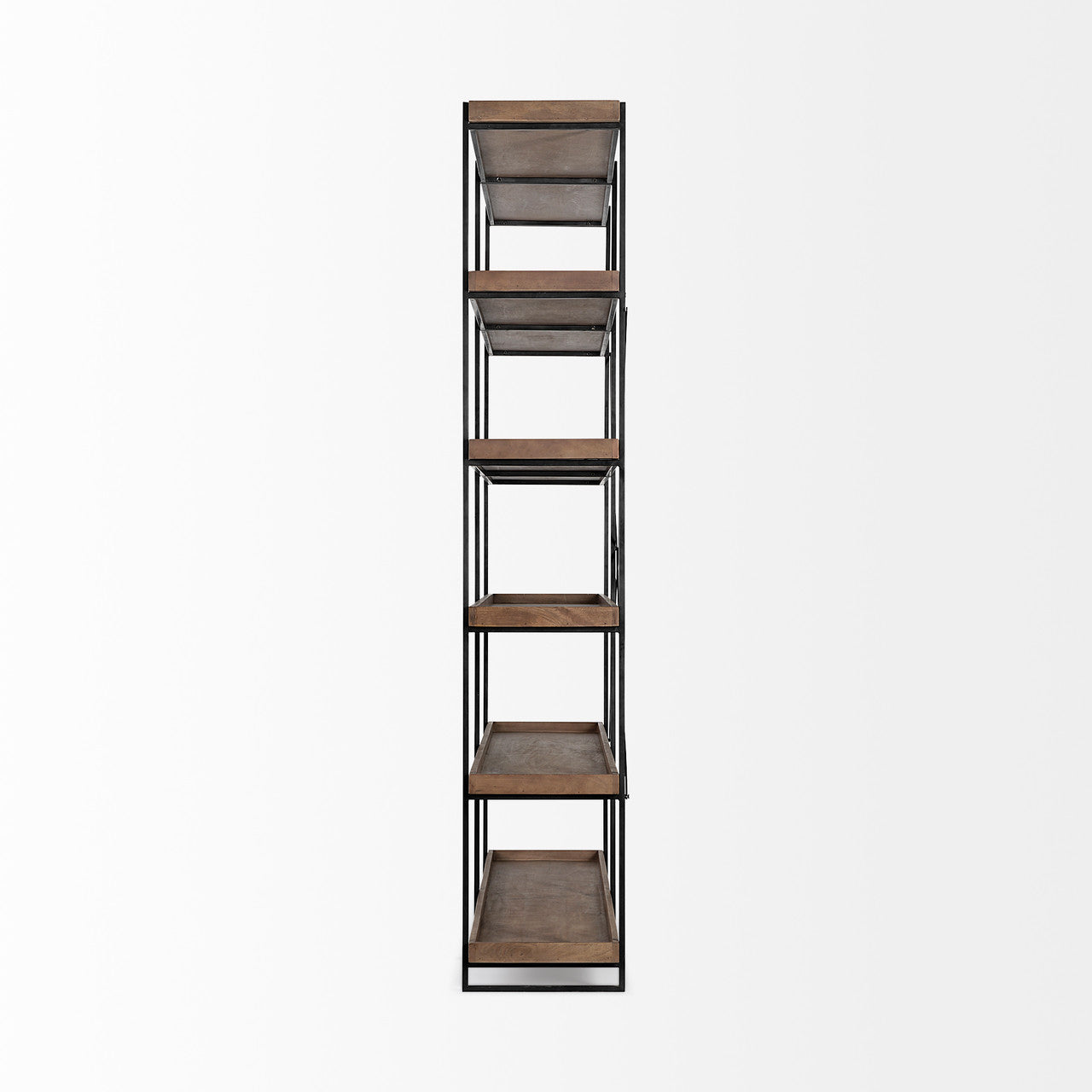 Trey IV 80L x 16W x 87.5H  Medium Brown Wood and Iron Five Tray Shelf Shelving Unit