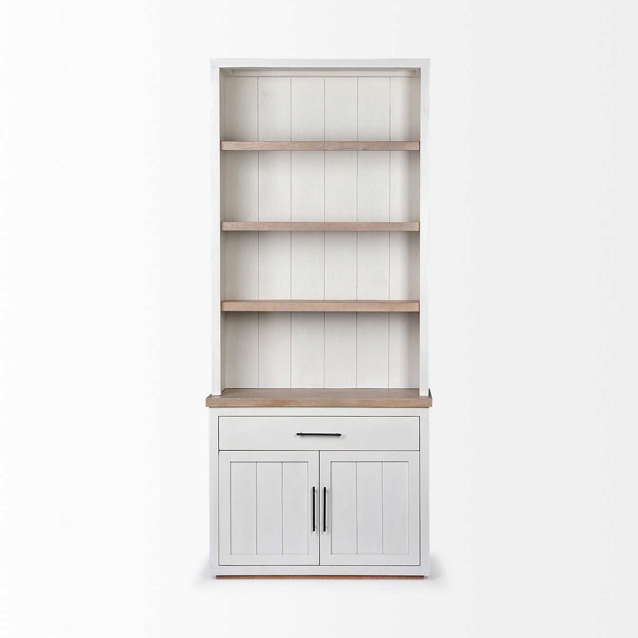 Fairview I  White and Medium Brown Wood Three Shelf Shelving Unit