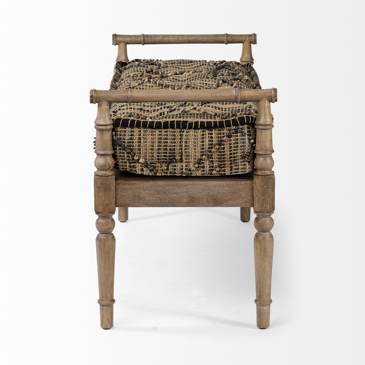 Fullerton II 57L x 21W Jute Patterned Top W/Brown Wood Base Accent Bench