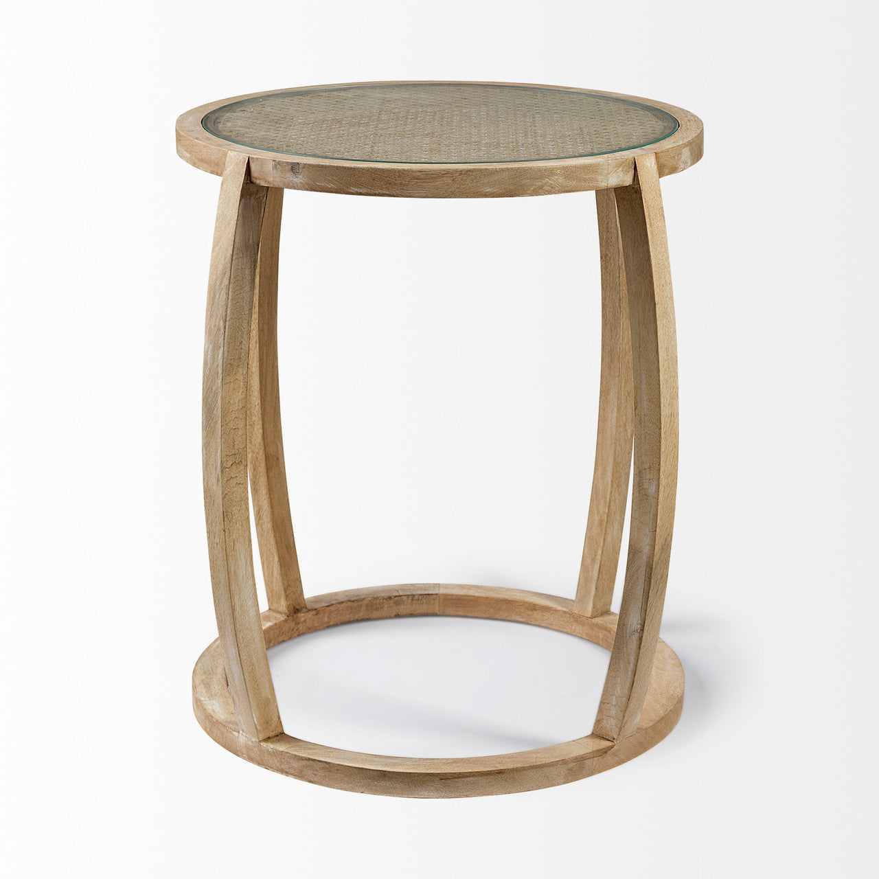Hubbard I 22L x 22W Light Brown Wood Round Top W/Glass Accent Table