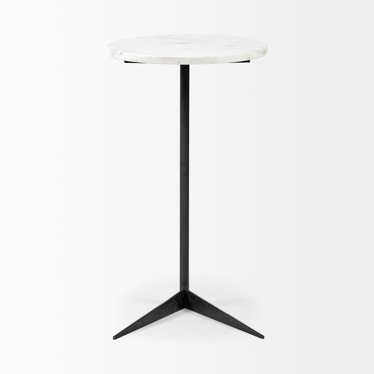 Ballatine II 15L x 15W x 27L White Marble Round Top White w/ Black Metal Base Accent Table