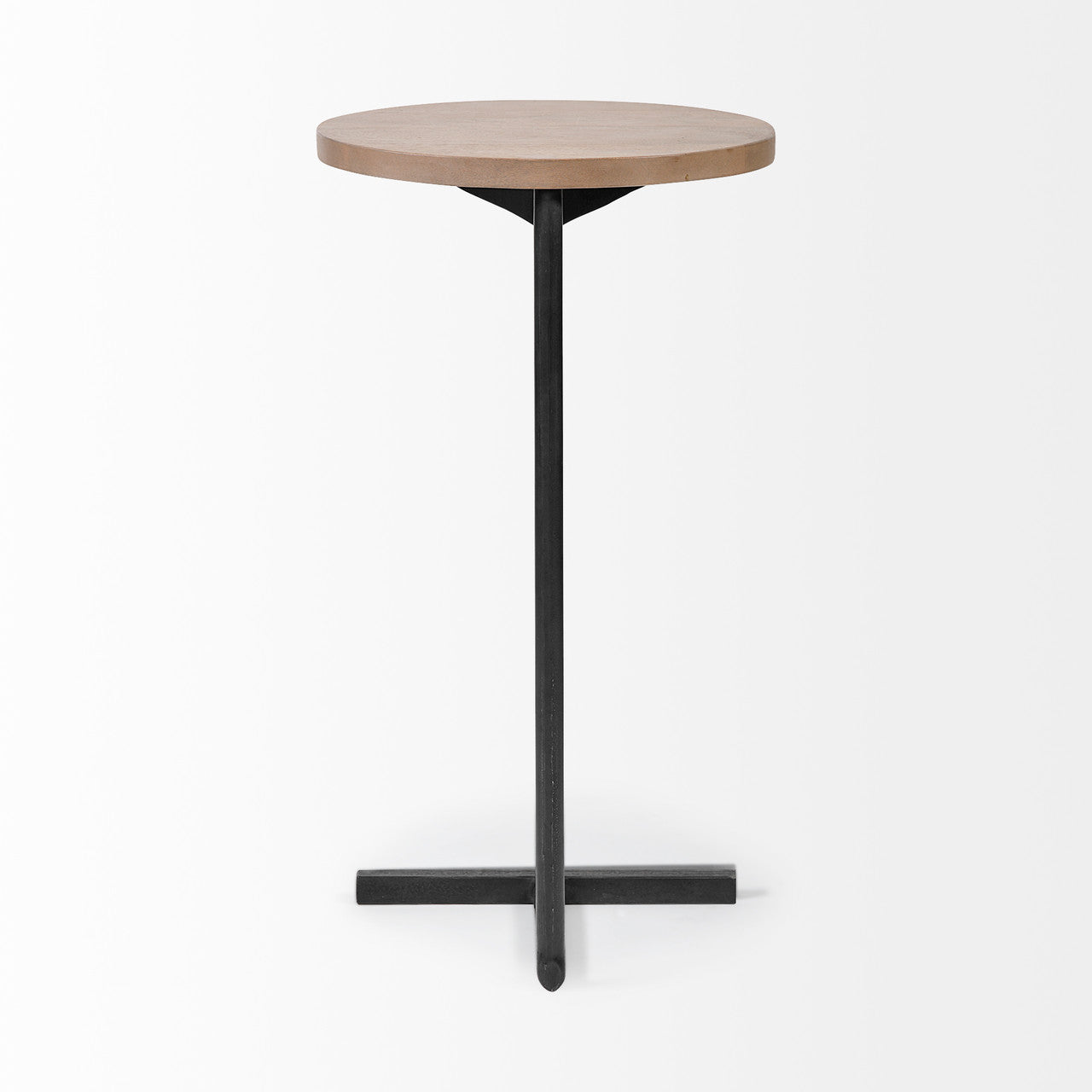 Ballatine 15L x 15W x 27H Brown Wood Round Top w/ Black Metal Base Accent Table