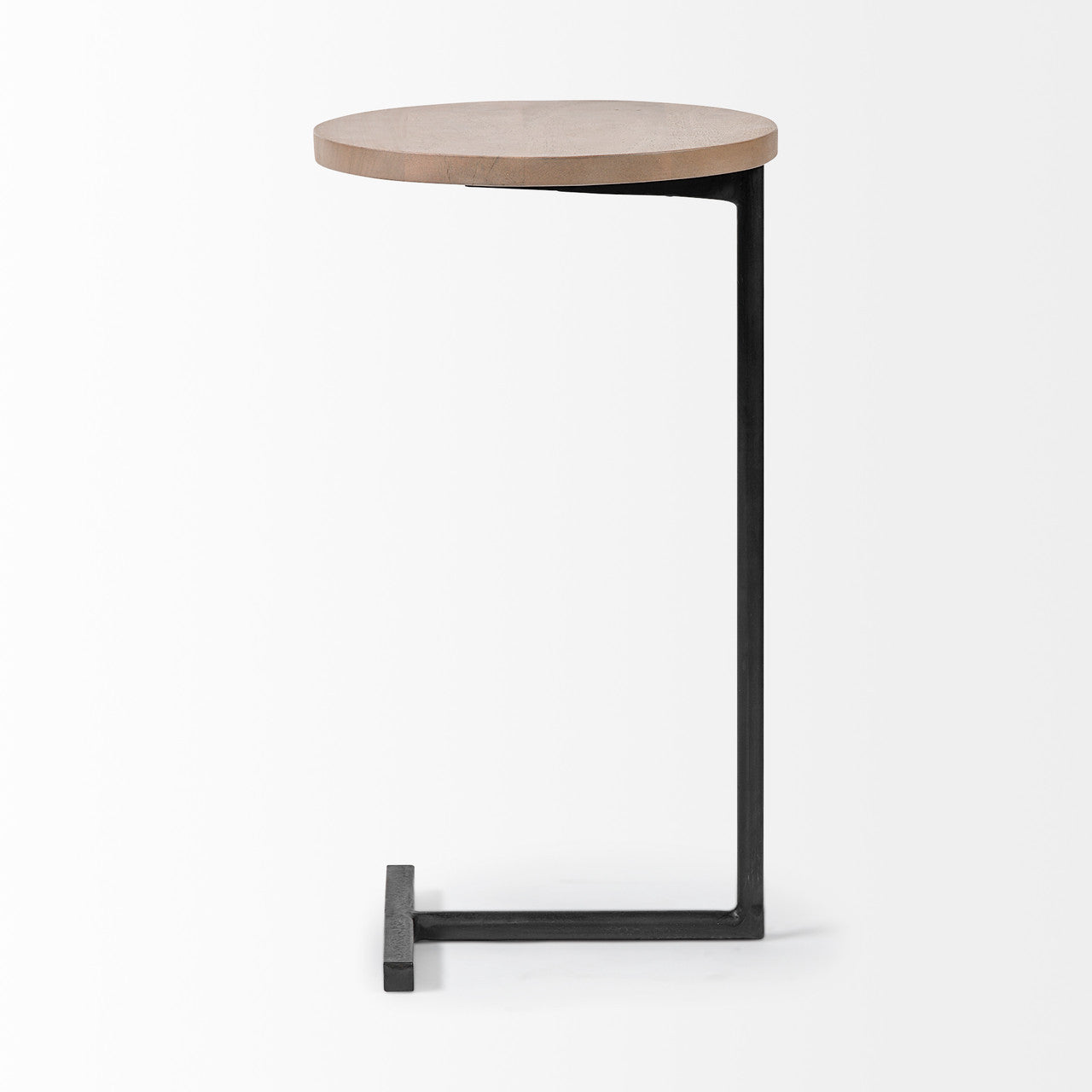 Ballatine 15L x 15W x 27H Brown Wood Round Top w/ Black Metal Base Accent Table