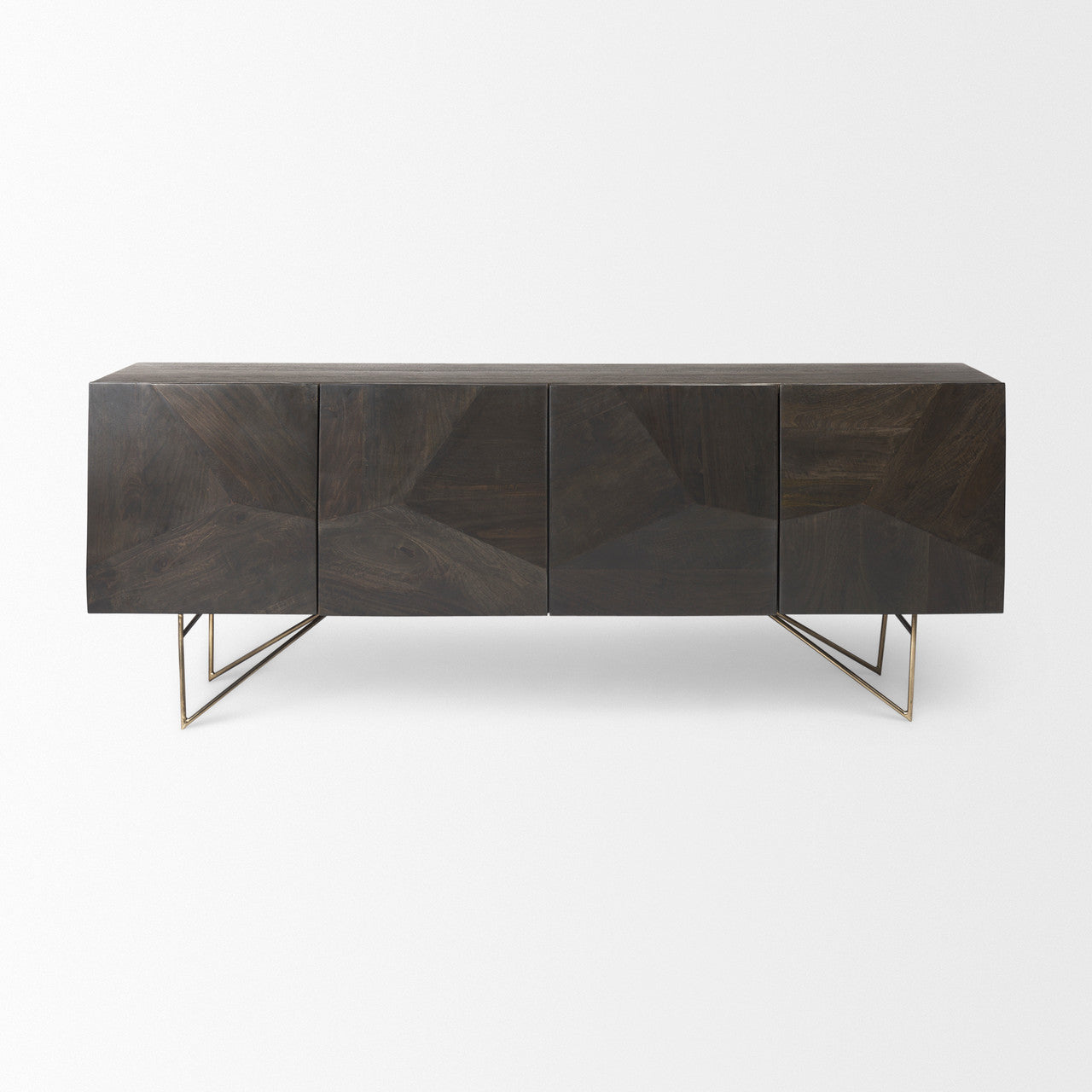 Darwin 80x17.5 Brown Solid Wood Gold Metal Base 4 Cabinet Door Sideboard