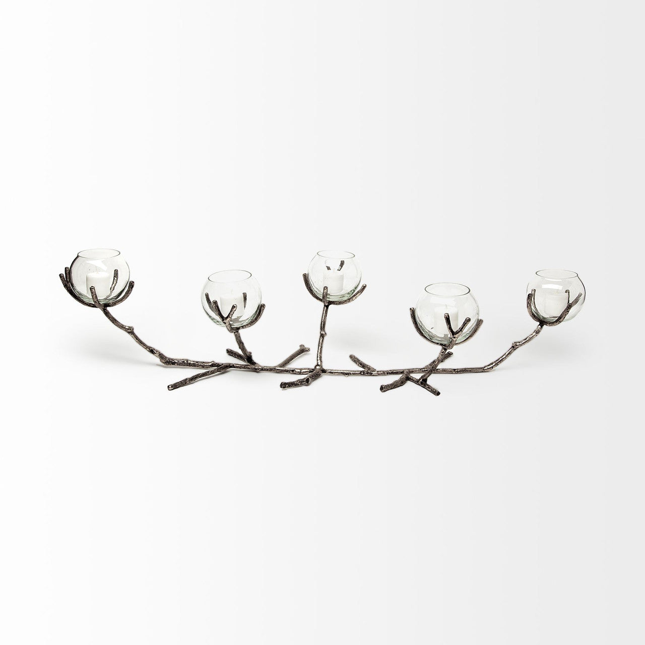 Vine I Distressed Silver Metal Creeper Five Candle Table Candle Holder