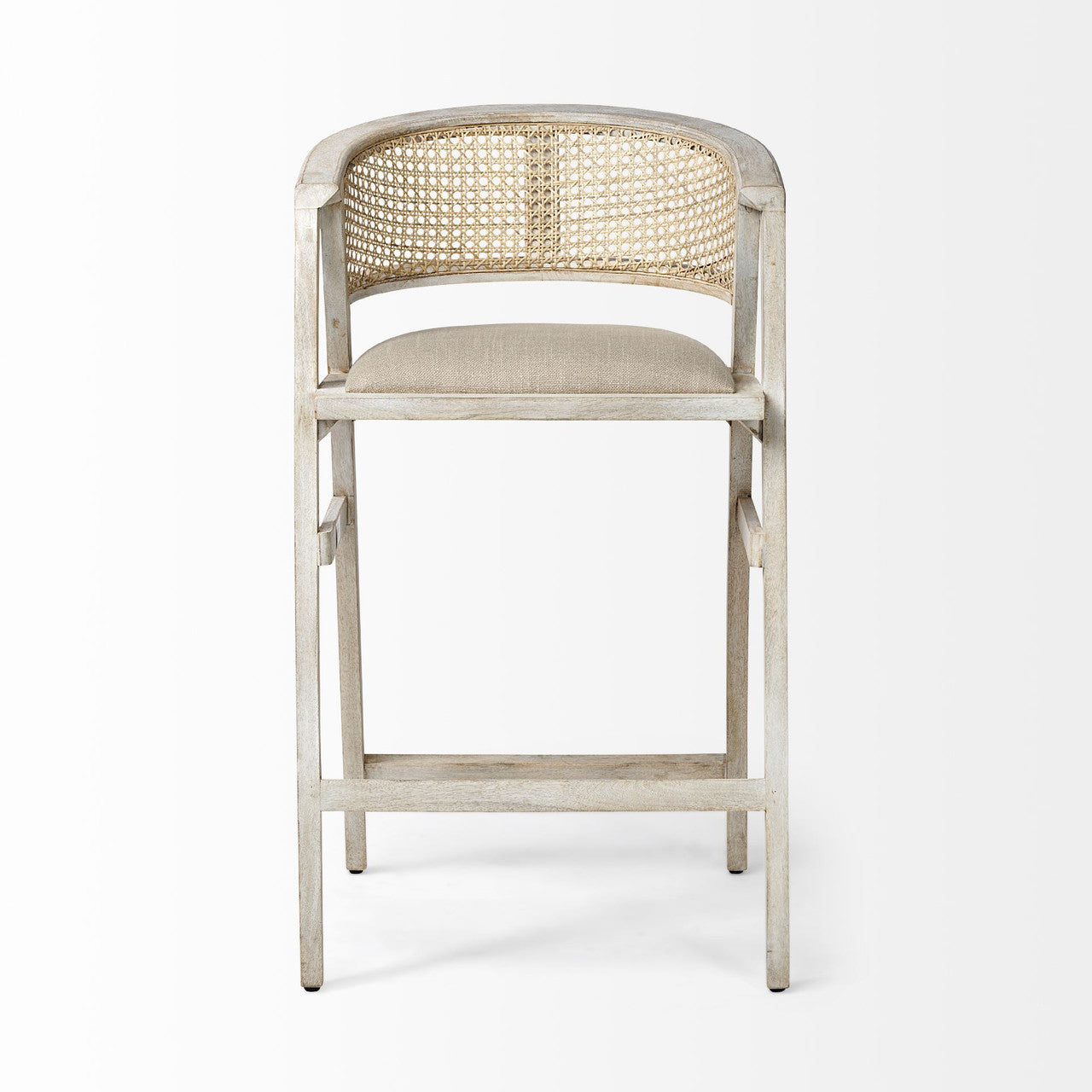 Tabitha 30.75" Seat Height Beige Fabric/Rattan Seat Blonde Wood Frame Bar Stool
