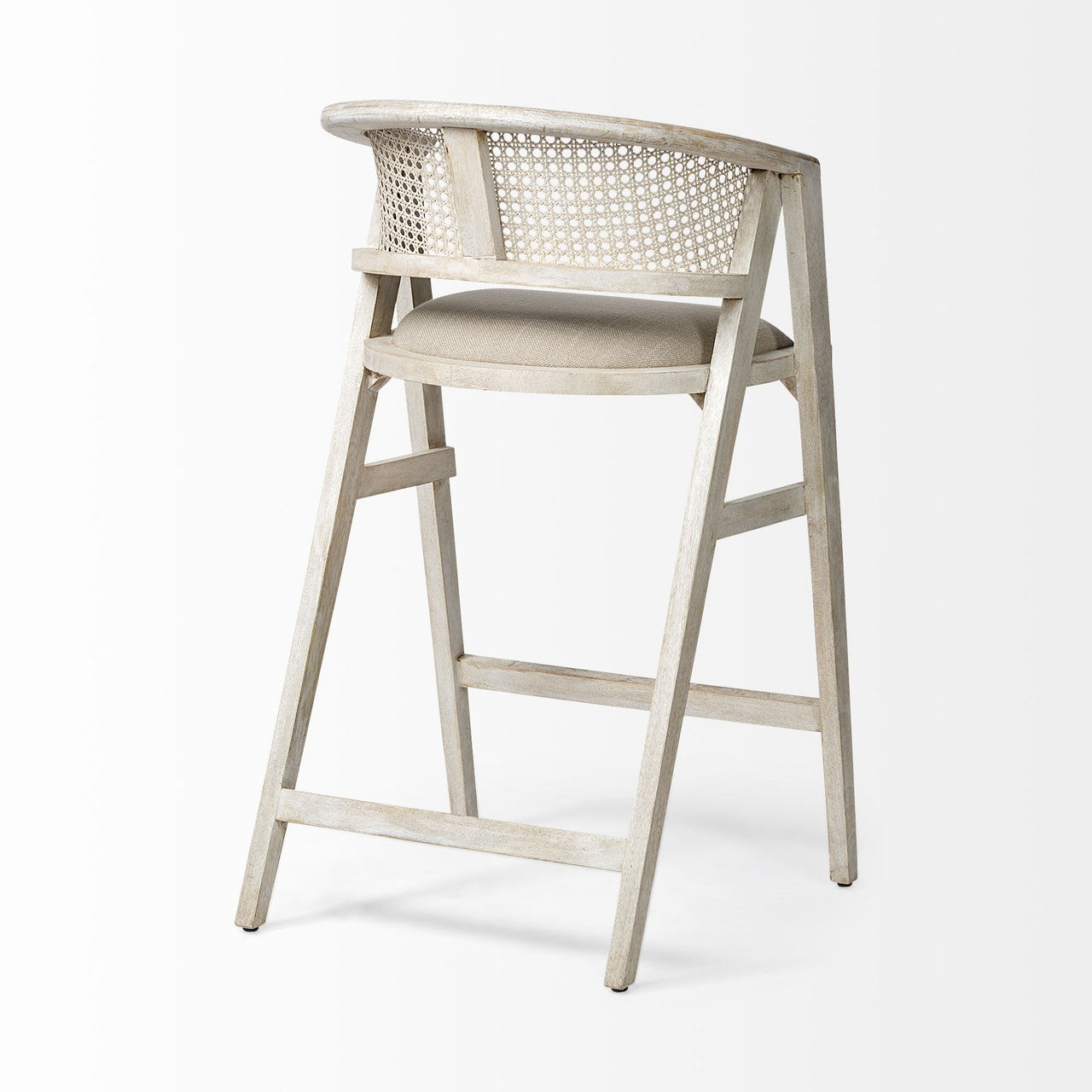 Tabitha 30.75" Seat Height Beige Fabric/Rattan Seat Blonde Wood Frame Bar Stool