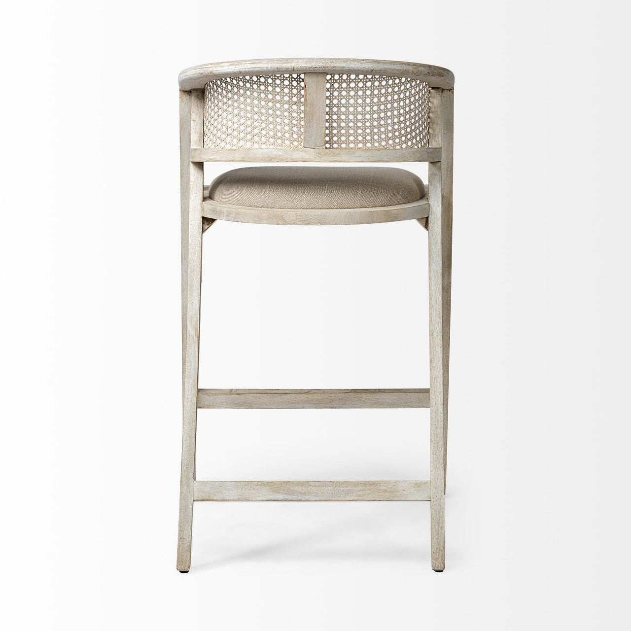Tabitha 30.75" Seat Height Beige Fabric/Rattan Seat Blonde Wood Frame Bar Stool