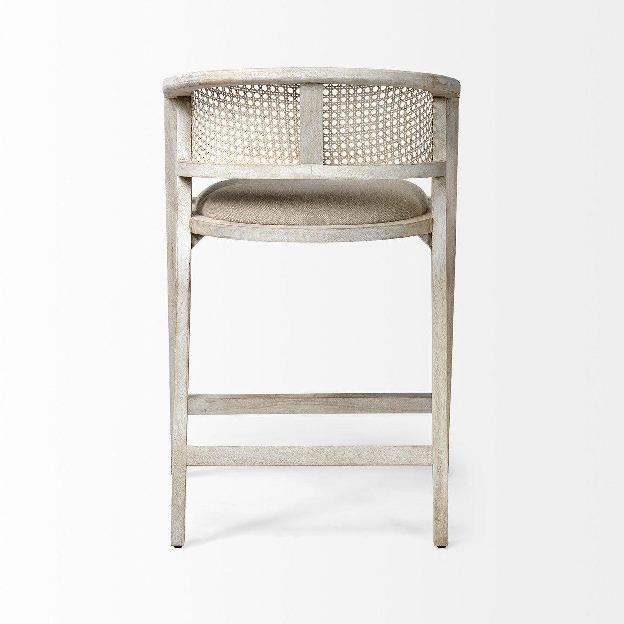 Tabitha 26.75" Seat Height Beige Fabric/Rattan Seat Blonde Wood Frame Counter Stool