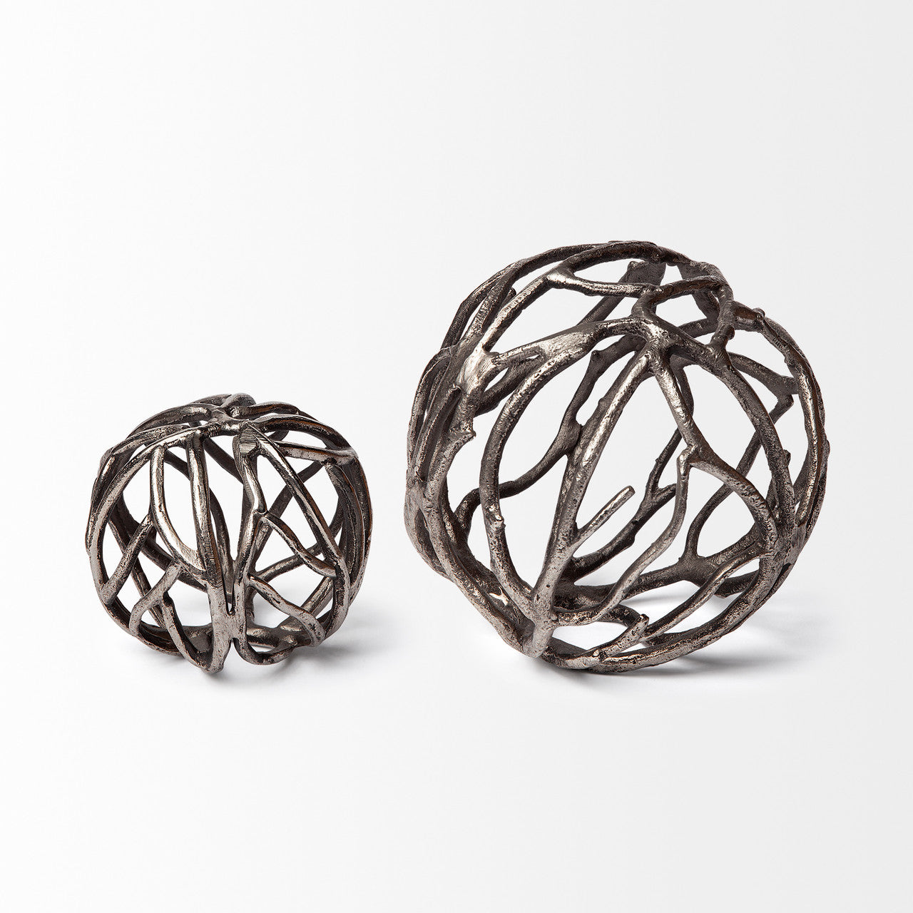 Sphaira II Large 7L x 7W Silver Cast Aluminum Decorative Tree Branch Orb