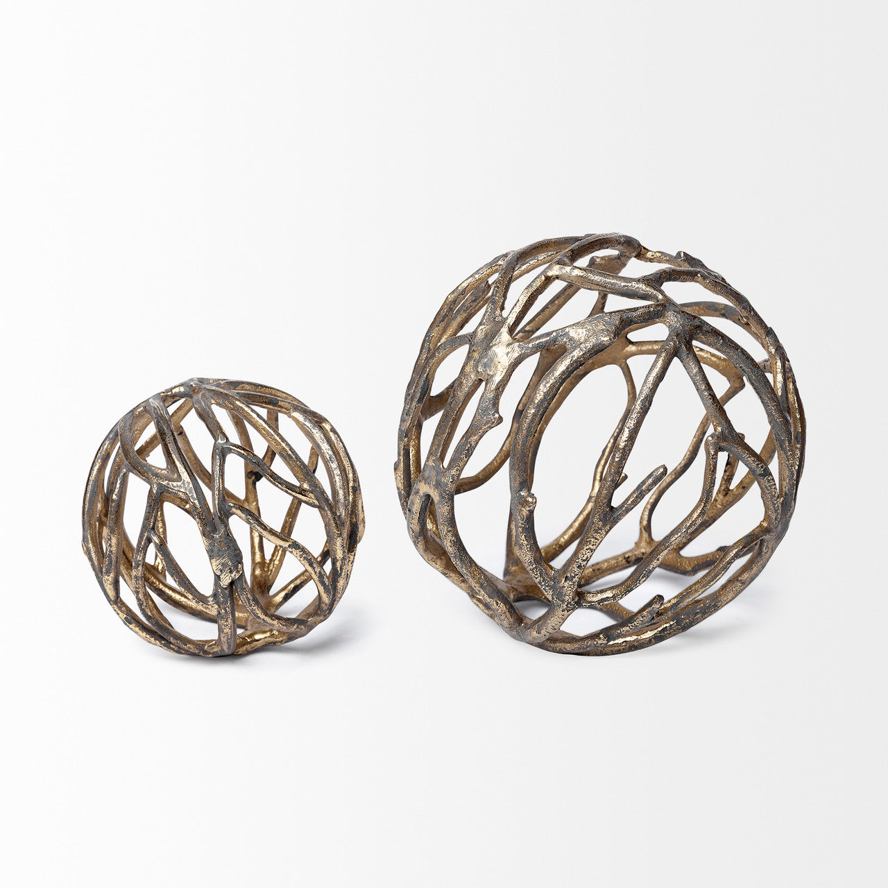 Sphaira Noir II Large 7L x 7W Gold Cast Aluminum Decorative Tree Branch Orb