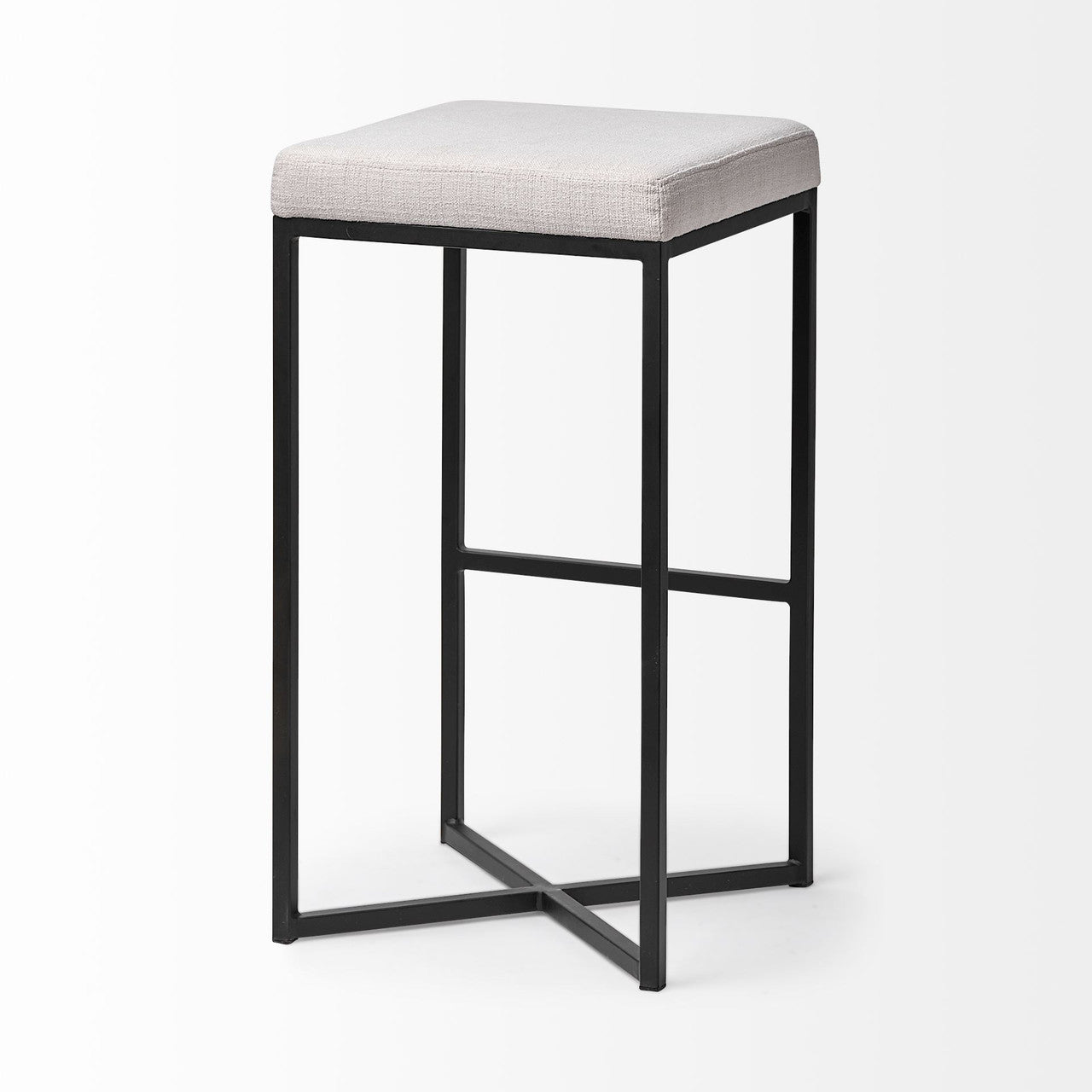 Frodo 29.75" Seat Height White Fabric Seat Black Metal Base Stool