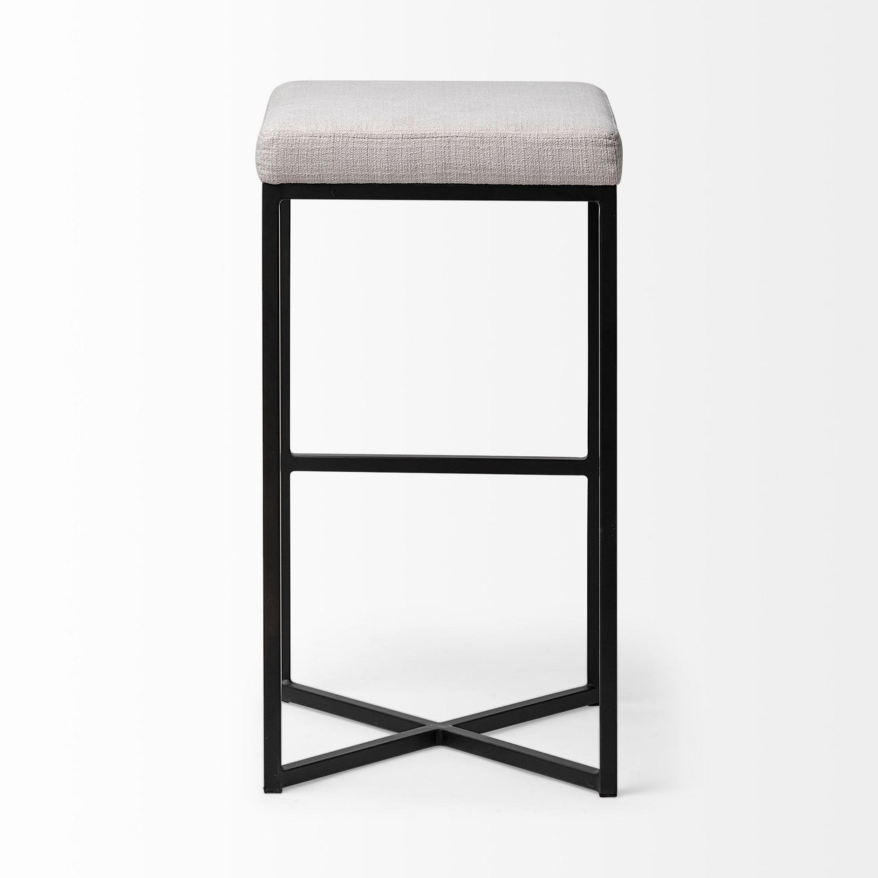 Frodo 29.75" Seat Height White Fabric Seat Black Metal Base Stool