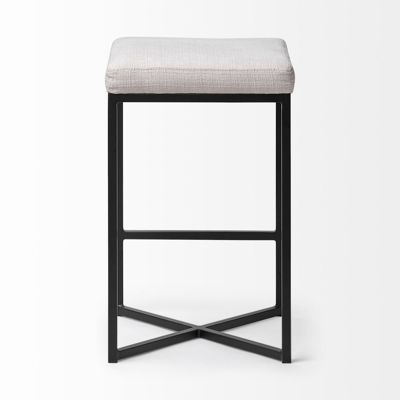Frodo 26" Seat Height White Fabric Seat Black Metal Base Stool