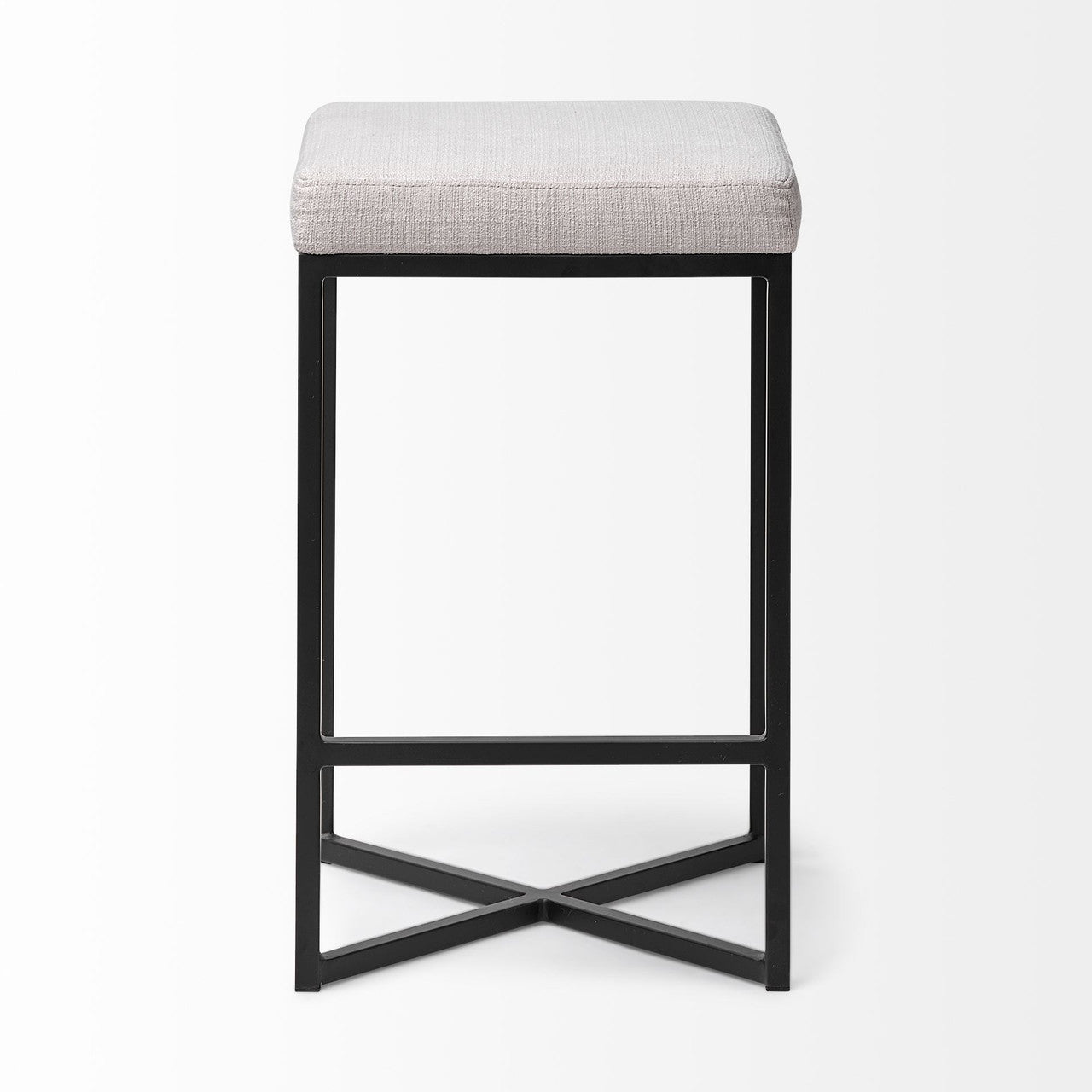 Frodo 26" Seat Height White Fabric Seat Black Metal Base Stool