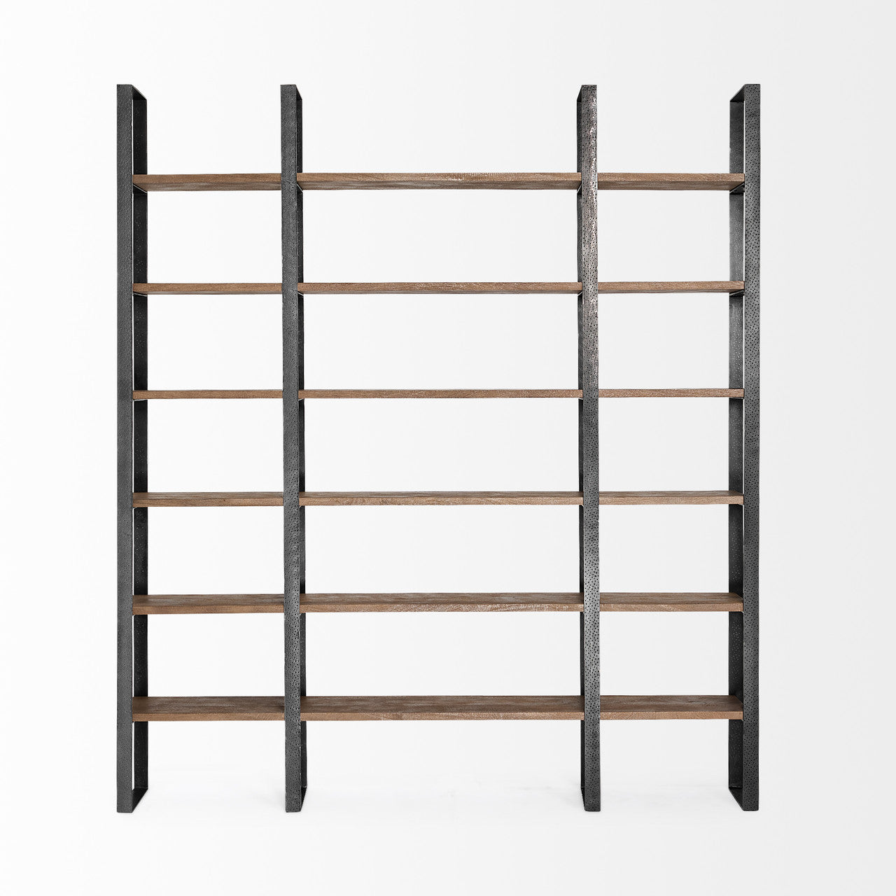 Taunton II 80L x 10.5W x 90H Dark Brown Wood And Black Iron Six Shelving Unit