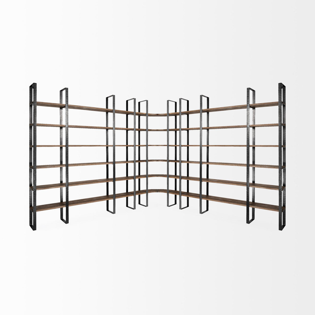 Taunton II 80L x 10.5W x 90H Dark Brown Wood And Black Iron Six Shelving Unit