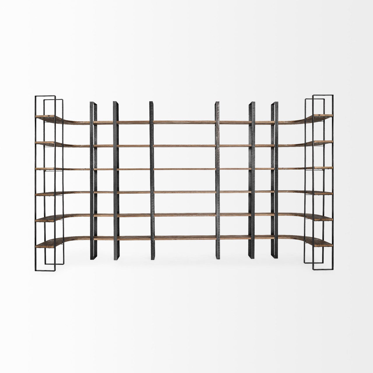 Taunton II 80L x 10.5W x 90H Dark Brown Wood And Black Iron Six Shelving Unit