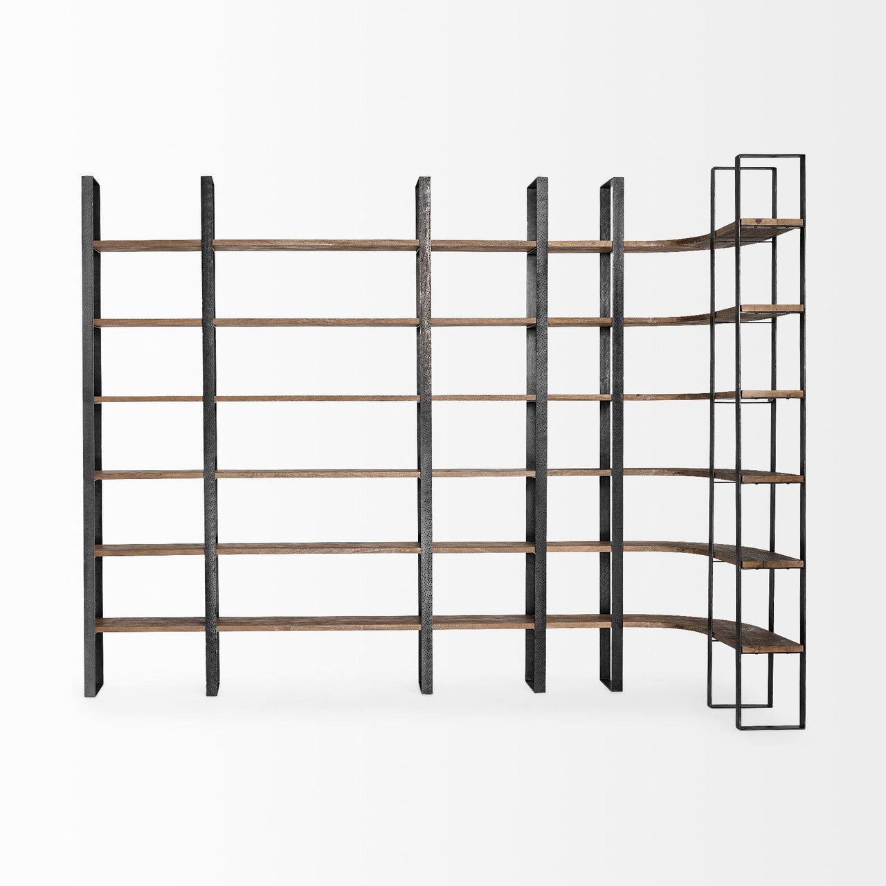 Taunton II 80L x 10.5W x 90H Dark Brown Wood And Black Iron Six Shelving Unit