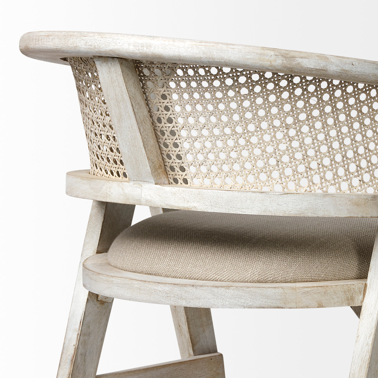 Tabitha 30.75" Seat Height Beige Fabric/Rattan Seat Blonde Wood Frame Bar Stool