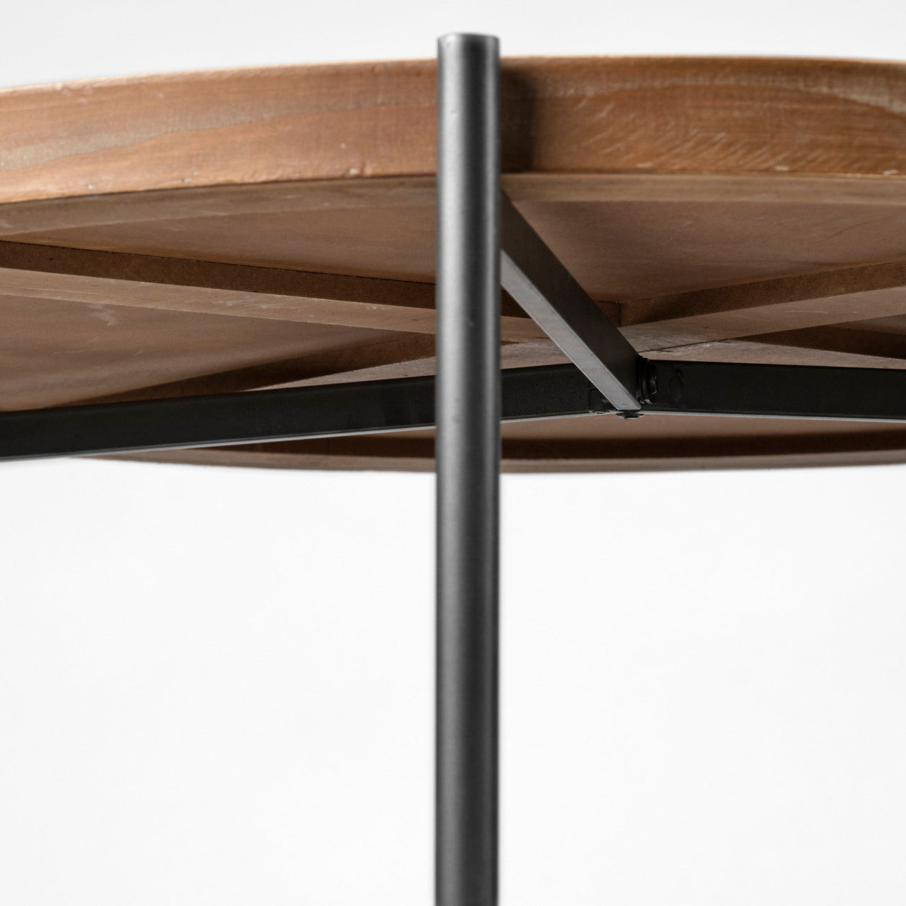 Kade 33" Round Brown Table Gray Metal Frame Two-Tier Coffee Table