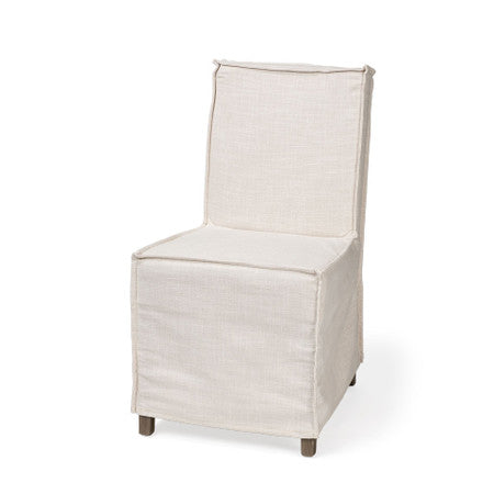 Elbert I Cream Fabric Slip-Cover Brown Wooden Base Dining Chair