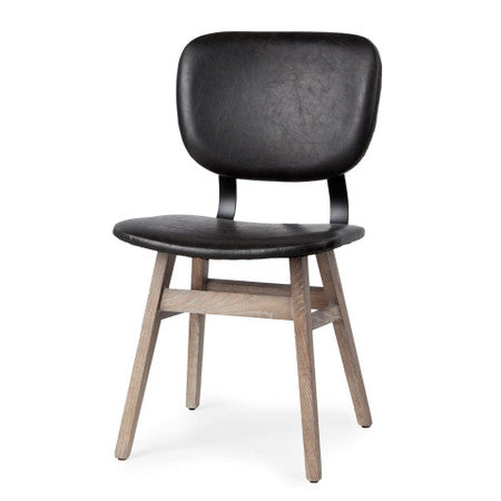 Haden Black Faux-Leather Wrap Brown Solid Wood and Iron Base Dining Chair