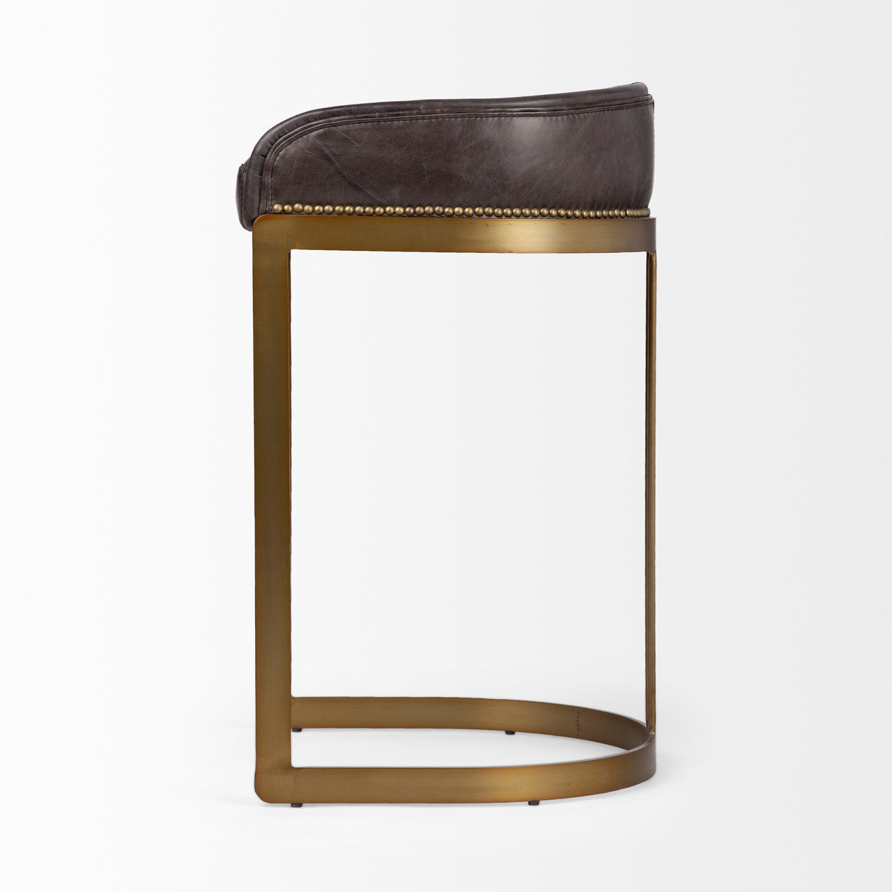 Hollyfield II Black Leather Seat Gold Metal Base Bar Stool