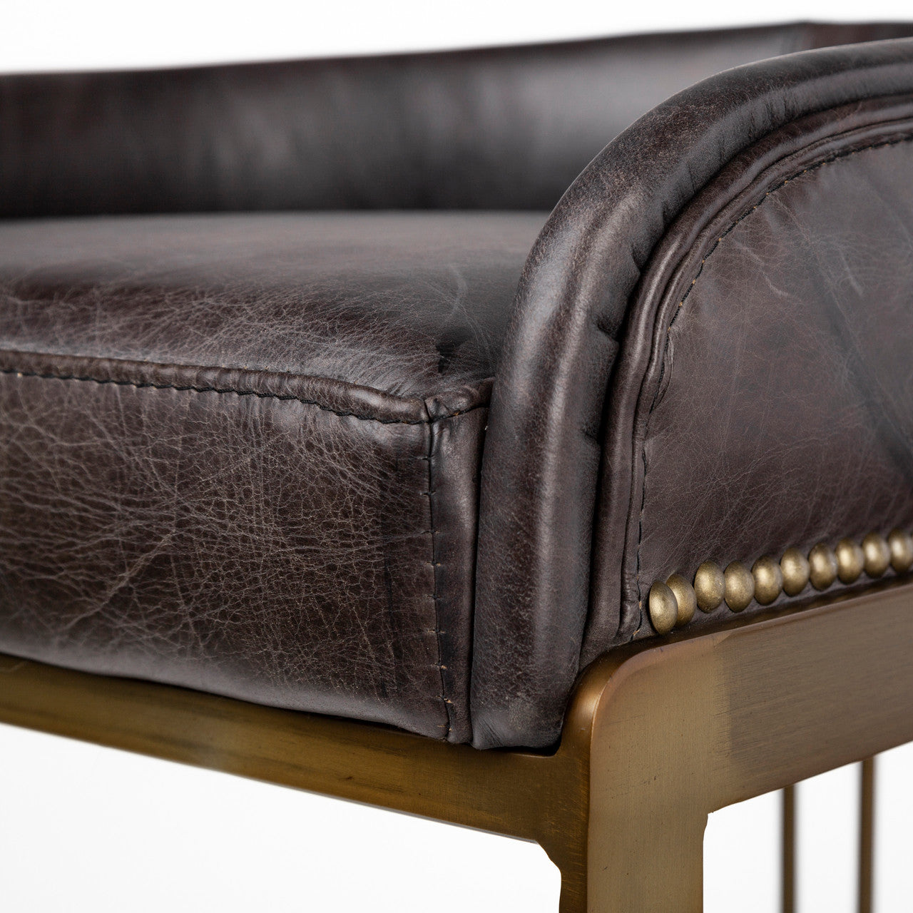 Hollyfield II Black Leather Seat Gold Metal Base Bar Stool