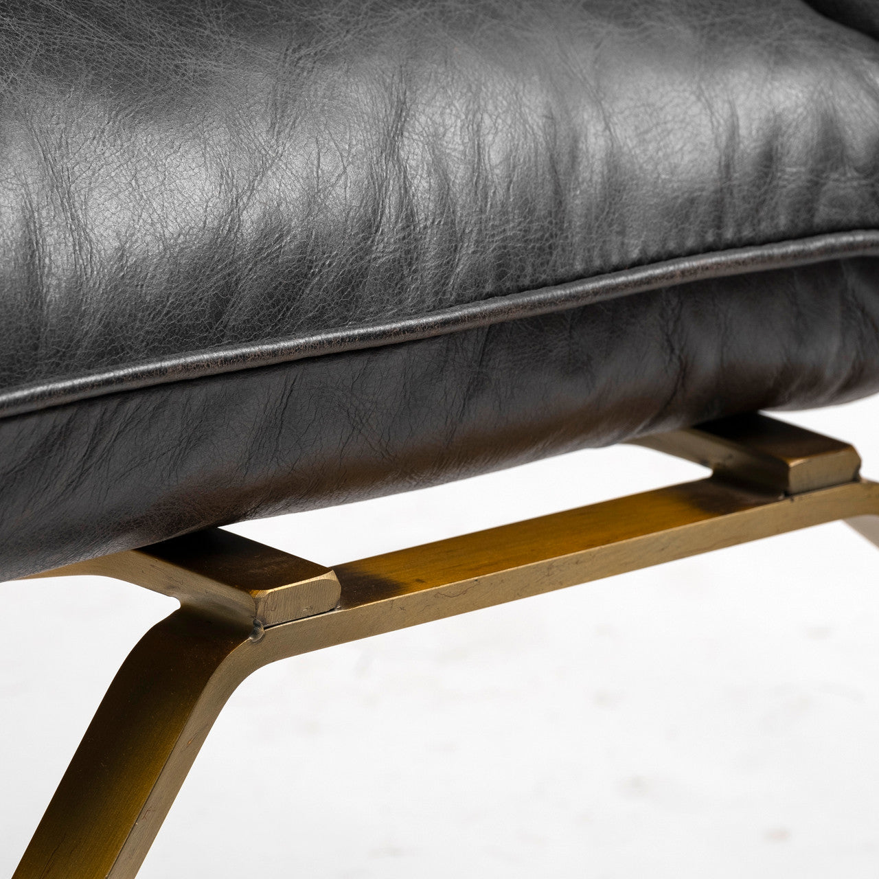 Flavelle II Black Leather Cushion Seat and Solid Iron Base Accent Chair