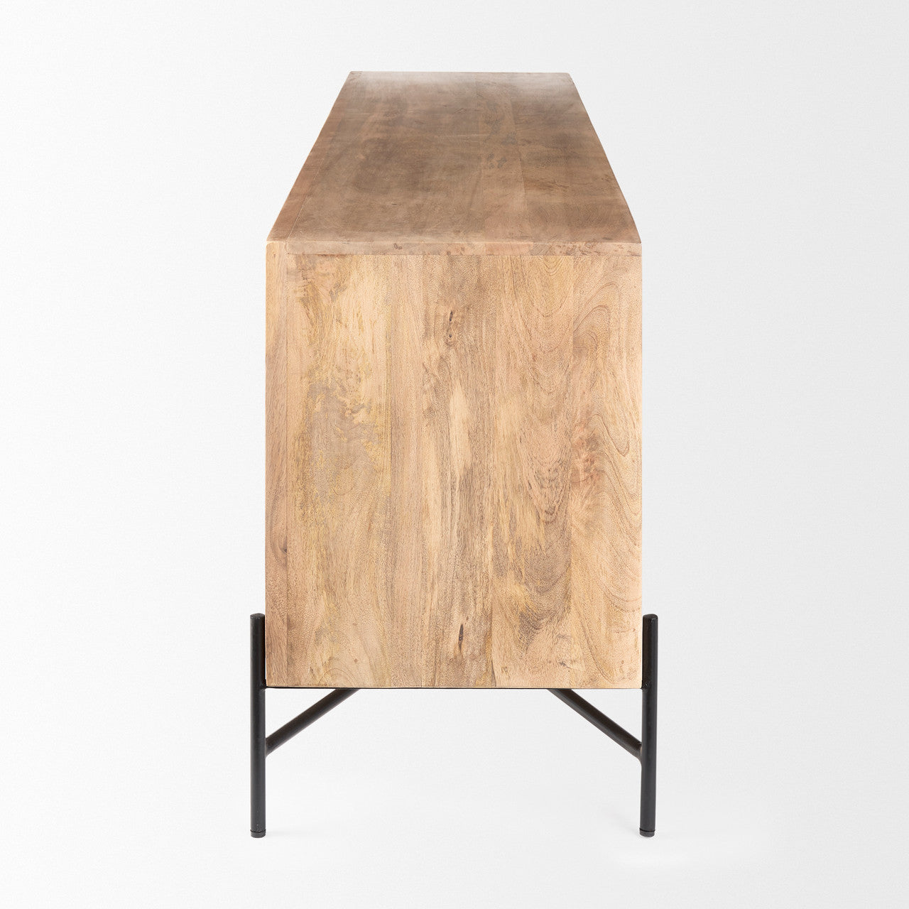 Cairo 78x19 Brown Solid Wood Black Metal Base 4 Door Cabinet Sideboard
