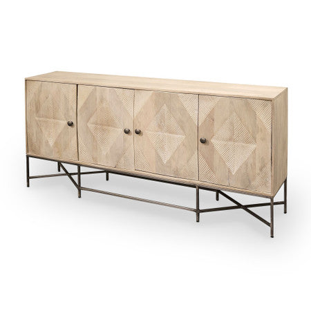 Hogarth Brown Solid Wood Frame Gold Metal Base 4 Cabinet Door Sideboard