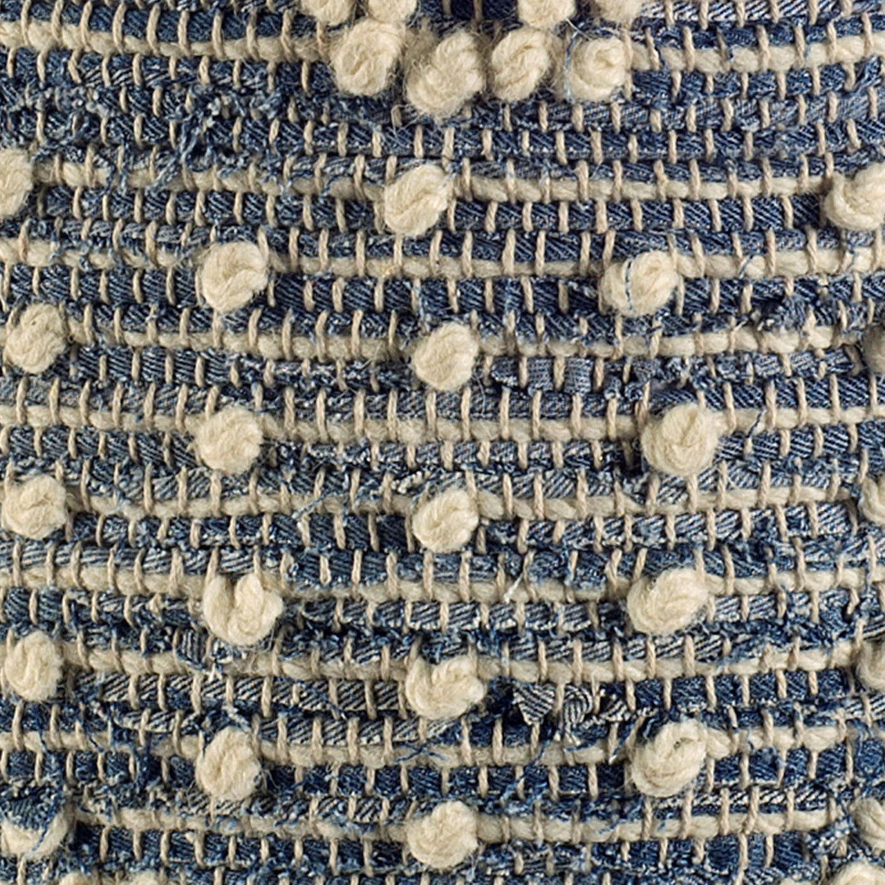 Rofi Blue Denim and Cream Cotton Stitched Square Pouf